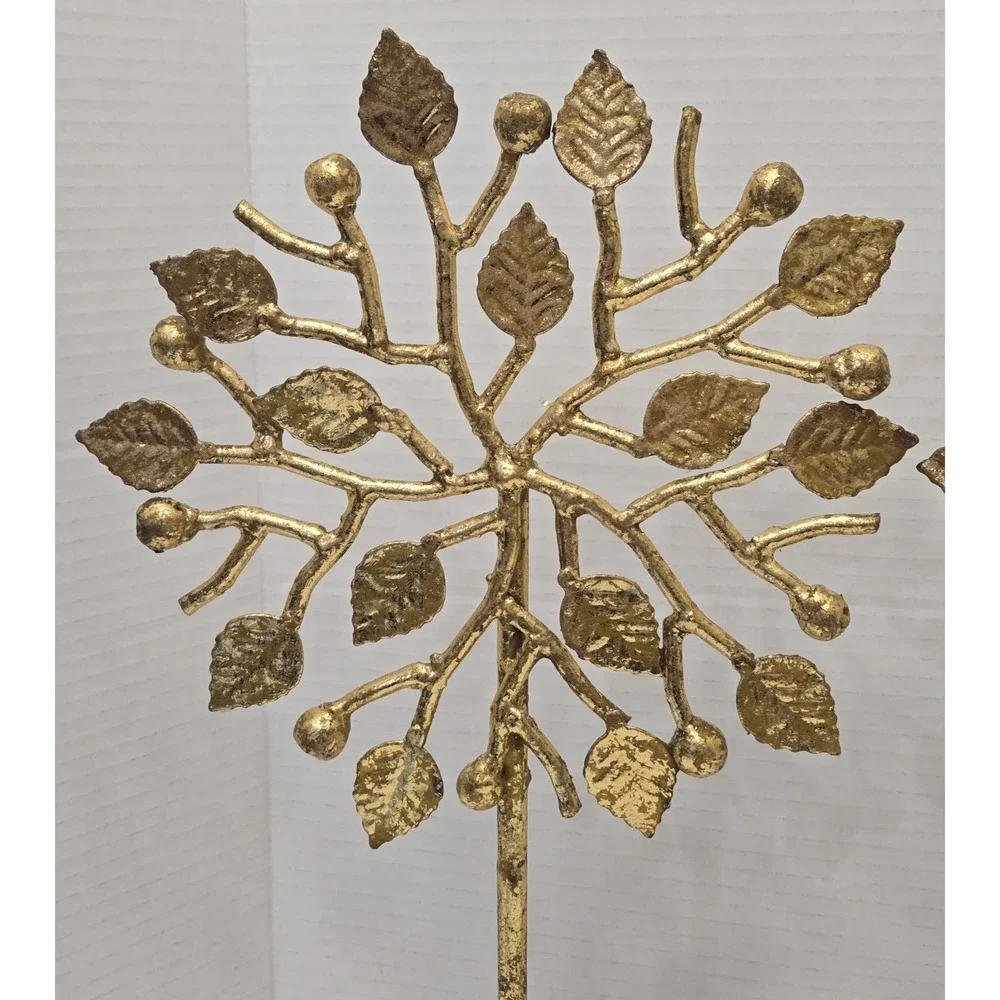 Pair of Intricate Vintage Gold Metal Tree of Life Candle Holders - Read Descrip